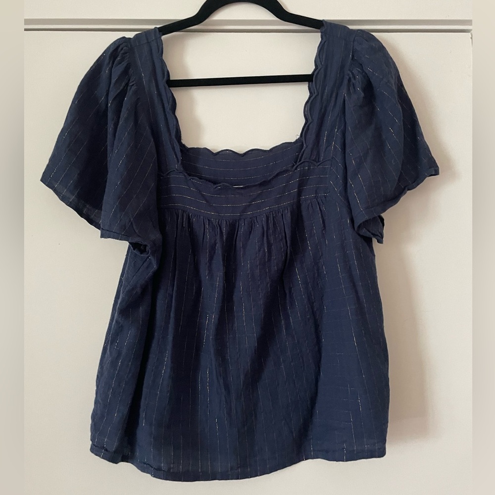 Sezane Bea Blouse Navy with Gold